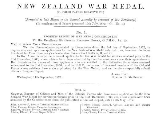 Captain Thomas Edward Gordon shown in the Roll of the New Zealand Medal (Appendix to the Journals of the New Zealand House of Representatives, 1873).