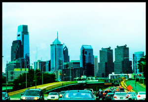 Our first glimpse of Philly from afar.