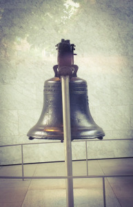 The Liberty Bell as seen through a side-view window (the line to get into the building was hours long).