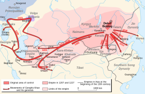 Map showing the initial expansion of the Mongol empire under Genghis Khan