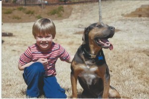 Matthew and Jake, March 2014. The day Matthew's family adopted Jake. Jake was picked up as a stray following a snow storm. He spent one month in a Georgia animal shelter before Matthew's family gave him a loving home.