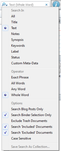 Scriv Search Options
