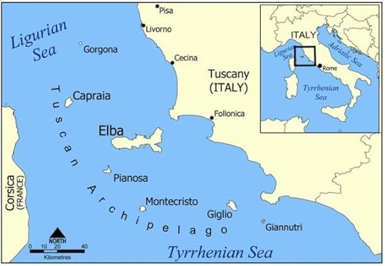 Map of Tuscan archipelago with Giannutri at the southernmost end.