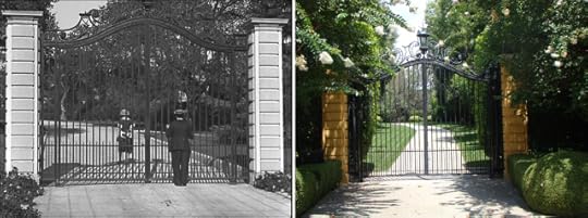 Buster Keaton beside the Jewett Estate gate in Cops.