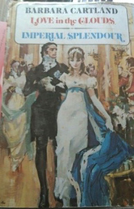 Classic hardback Barbara Cartland -- two novellas in one book. Back cover is the other novella cover.