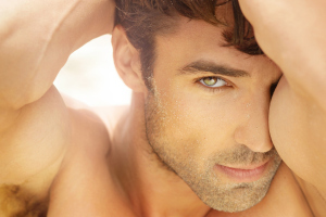Closeup portrait of a beautiful male model