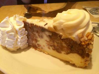 Carrot cake cheesecake at The Cheesecake Factory.