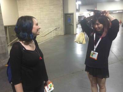 Sad rabbit envies Jodelle's blue hair.