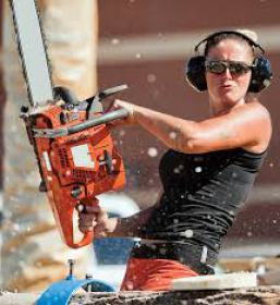 woman w chainsaw