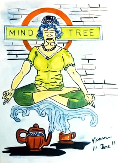 Queen Elizabeth II & Yoga, Medium: Watercolor on paper, by Vikam Roy
