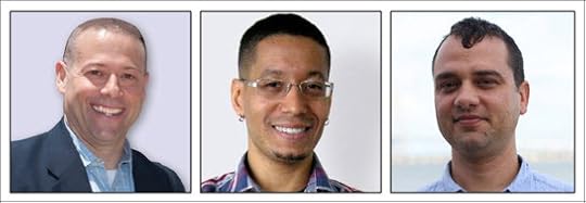 From left are Library Journal's Ian Singer and Guy Gonzalez, and BiblioLabs' Mitchell Davis.