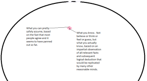 What you actually know. (Dot and pink area not to scale -- they are exponentially multiplied in size for visibility).