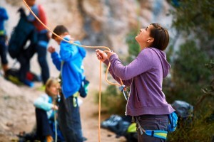 belayer with the rope and carabines