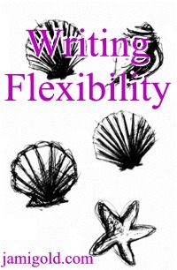 Sketches of sea shells with text: Writing Flexibility