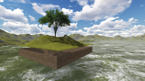 The floating island made in 3d software