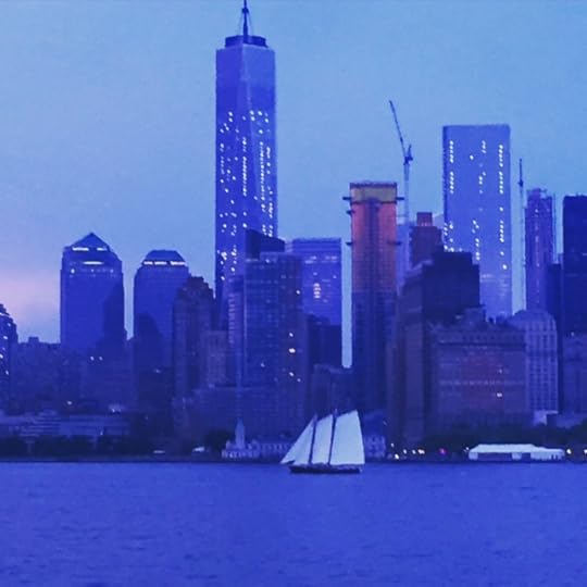 New York in twilight on the ferry ride home.