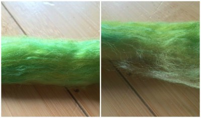 Dyed Merino/silk smooth left, rough right