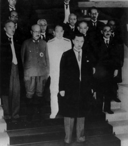 Japanese Prime Minister Fumimaro Konoe and his second cabinet at the Kantei, Tokyo, Japan, 22 Jul 1940