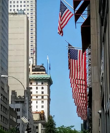 Flags up Fifth Avenue. 