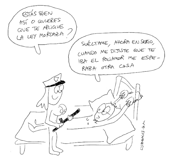 Viñeta de humor gráfico sobre BDSM, brutalidad policial y poliamor.