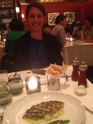 My agent Anna took me to a lovely dinner, I was so hungry I ate hear french fries as well as my fish. And artichoke spread. And chocolate fondant.