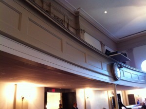 The gallery to the rear of the sanctuary, where the choir sings, Park Street Church, Boston (Photo: Sarah Sundin, July 2014)