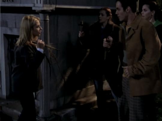 Buffy startling Willow, Xander, and Cordelia