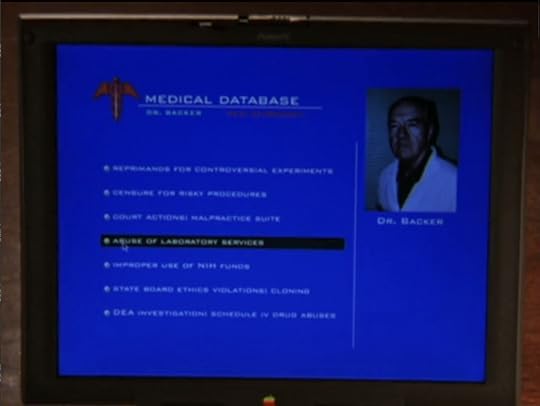 Willow's laptop screen, displaying Dr. Backer's records, which I will detail below.