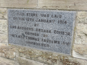 Cornerstone for the Thomas Andrews Memorial Hall in Comber.