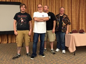 Mike Lombardo, myself, Matt Blazi, and Dave Thomas on stage at the premiere (photo by Lynne Hansen)