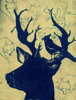 A thing I inked rapidly after rereading 'Spark of the Sky Stag’s Great Heart'