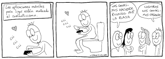 Tira cómica sobre la muerte del romanticismo en manos de las aplicaciones móviles para ligar.