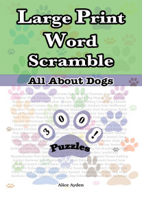 Large print word scramble all about dogs