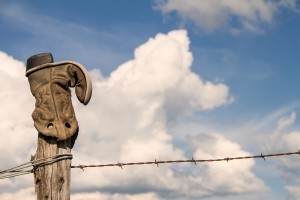 Cowboy Boot on a Fence Post