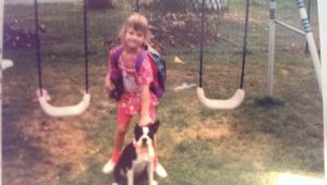 First day of Kindergarten, aka my stuffed animal classroom teaching days. Sometimes our Boston Terrier Chelsey would be held captive in my 