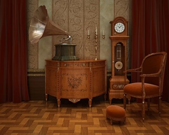 Background. Classic Interior. Grammaphone. Grandfather clock. Parquet flooring. shutterstock_44664250 SMALLER