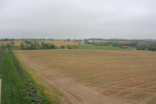 26. A final general view from the Observation Tower incorporating the Sunken Lane at left (marked by fence line) and the field across which the Irish Brigade advanced at right.