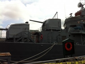 Forward guns and bridge, USS Cassin Young, Charlestown Navy Yard, Boston, July 2014 (Photo: Sarah Sundin)