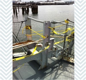 Depth charge rack on USS Cassin Young, Charlestown Navy Yard, Boston, July 2014 (Photo: Sarah Sundin)