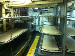 Enlisted men's quarters on board destroyer USS Joseph P. Kennedy, Jr., Battleship Cove, Fall River, MA, July 2014 (Photo: Sarah Sundin)
