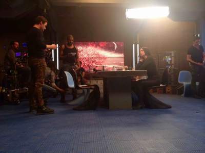 Running through a scene with Anthony, Melissa, and Alex.