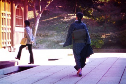 In kimono at the temple