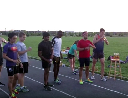 Canadian Kent Lewis (far right) set a new beer mile world record of 4:55.8 on Aug. 7. 