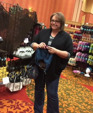 Knitting in the Bijou Basin Ranch Booth at Interweave Yarn Fest 2015