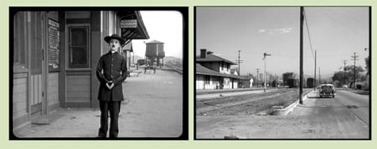 Charlie beside the Saugus station in The Pilgrim and as it appears in Suddenly.