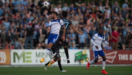 FCE's Ritchie Jones battles Minnesota Juliano Vicentini. PHOTO: NASL