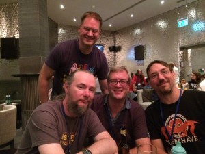 Photo of Jim Swallow, Jonathan Green, James Wallis, and Gav (all authors in the Game Over anthology)