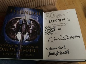 Photo of Legends 2 Anthology, with personal messages from all authors that attended the launch
