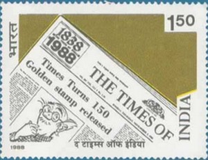 The Common Man as seen on an Indian Postal Stamp depicting the 150th anniversary of The Times of India