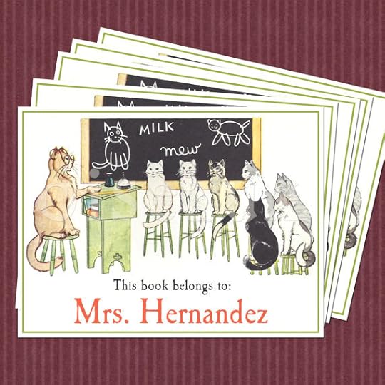 Cat School Vintage Personalized Bookplates from Oiseaux